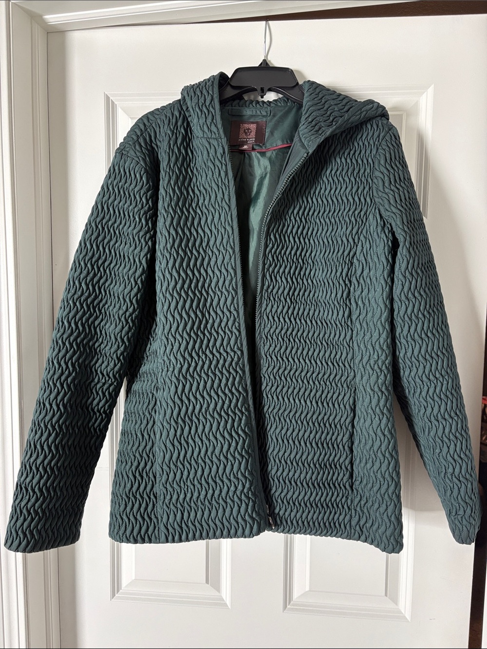 Anne Klein Quilted Hooded Puffer Jacket - Teal Green